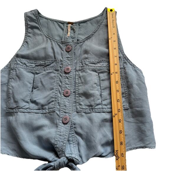 Free People Highway Cruisin' Tank Womens XS Blue Linen Blend Button Front Tie - Picture 7 of 10